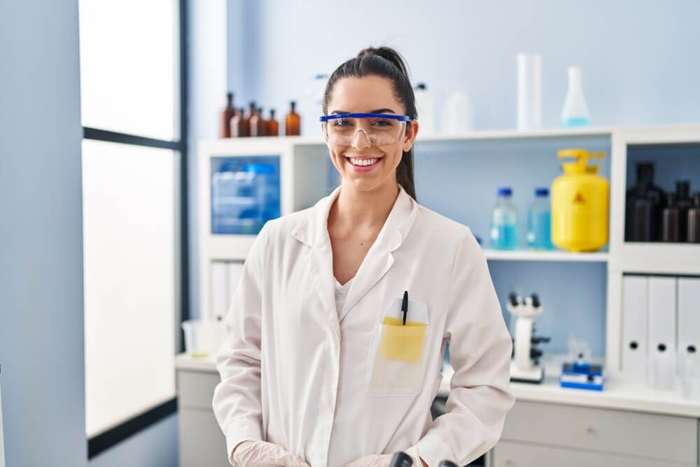A Lab Worker Girl Wearing Safety Glasses.